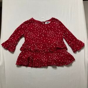 Old Navy Little Girl Blouse size 3T Red Hearts Long Sleeve ruffles